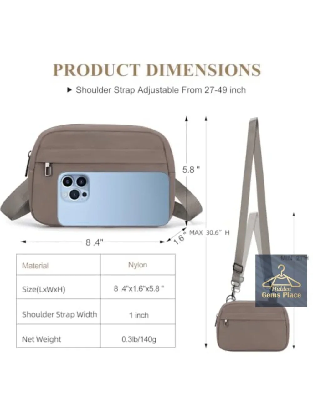 Small Crossbody Bag with Adjustable Strap, Belt Bag Fanny Pack, Water Resistant